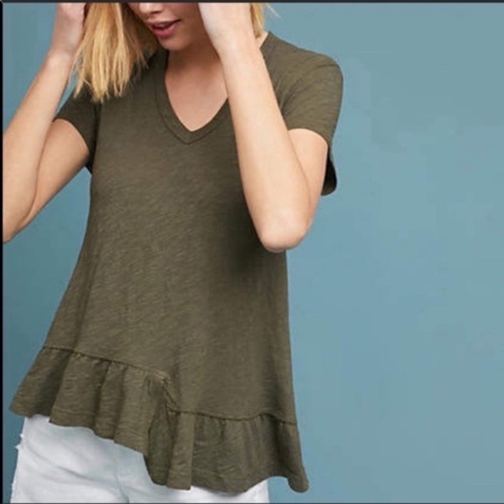 Green Peplum Tie Back T-Shirt - Left of Center Anthropologie - Size: Extra Small